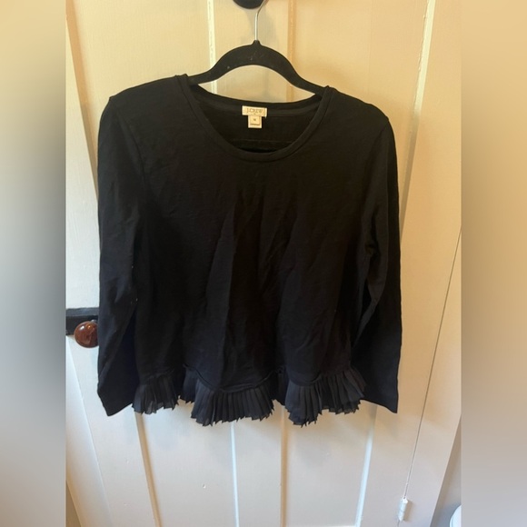 J. Crew Black Crewneck Sweatshirt With Pleated Trim,  M 100% Cotton - Picture 3 of 8